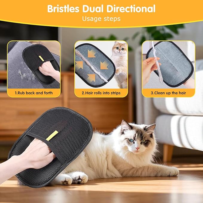 Pet Hair Removal Glove,Reusable Magic Brush Pet Hair Remover Tool for Cats & Dogs,Newly Upgraded Pet Grooming Gloves for Laundry, Carpet, Couch,Car Seat (Black)