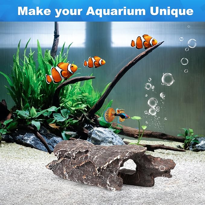TRUVIC Fish Tank Decorations - Aquarium Cave Decor, Resin Hollow Tree Trunk Reptile Hide & Betta Log Hideout for 20 Gallon Tank, Fish Accessories Shelter Cave