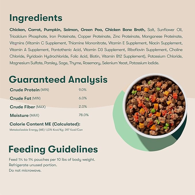 Jinx Wet Dog Food Topper, Mix with Dry Dog Food, Made with Real Salmon & Chicken, Bone Broth, No Fillers, for All Lifestages, 9oz, 1 Pack