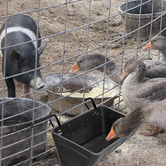 Fence Hanging Chicken Feeder for Duck, Piglets, Goat Feeder Poultry Feeding Container for Livestock Feed Trough Water Bucket(4)