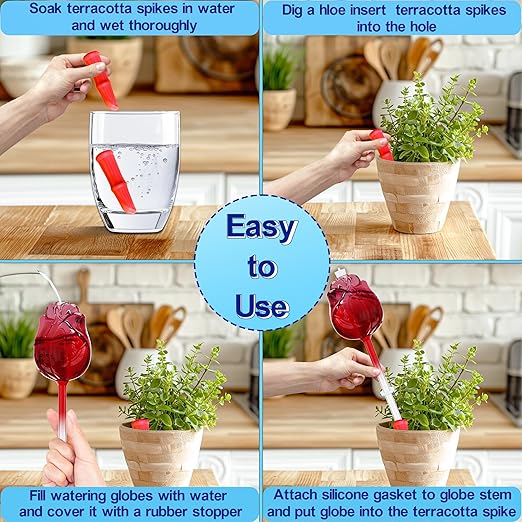 Large Plant Watering Globes Top Fill,4pcs Non Clogging Self Watering Globes,Self Watering Planter Insert with Watering Spikes,Plant Watering Devices,Glass Water Bulbs for Indoor&Outdoor Plants