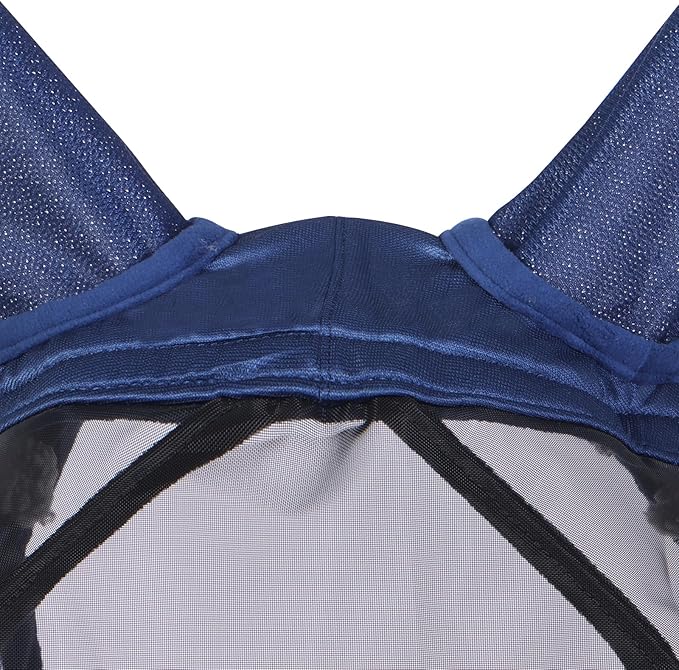 Harrison Howard CareMaster Pro Luminous Horse Fly Mask Large Eye Space Standard with Ears UV Protection for Horse Navy Full Size