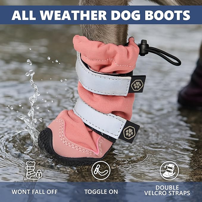Spark Paws Dog Shoes, Waterproof Dog Boots for Medium to Large Dogs, Non Slip, Breathable Dog Booties and Paw Protectors - 4PCS Doggie Hiking Boots with Reflective Straps - Pink, Size 1