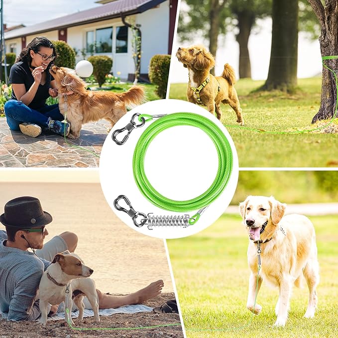 Tresbro 30 FT Dog Tie Out Cable with Spring, Shock Absorbing Tether Chains for Outside Aavilable in 10/15/20/25/30/40/50/70/100/120 FT, Heavy Duty Leads for Yard for Medium & Large Dogs Up to 500 LBS