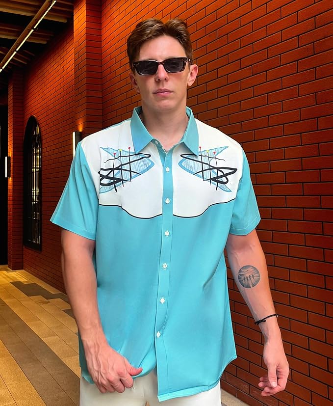 Men’s Hawaiian Shirt Western Cowboy Symmetrical Print Short Sleeve Button Down Casual Beach Holiday Summer Shirt