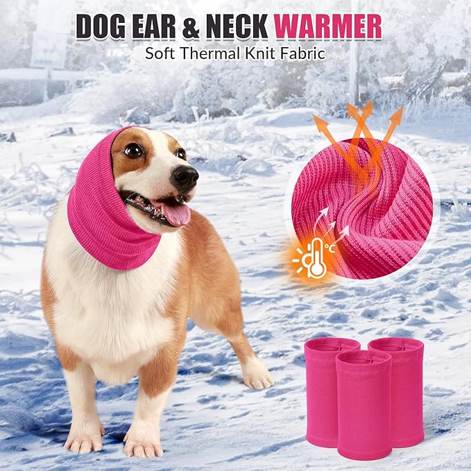 SlowTon Quiet Ears Dog Hoodie - 2 Pcs Ear Wrap Dog Ear Muffs Noise Protection, Anxiety Relief Dogs Hat Calming Hood Head Cover, Pet Headband Dogs Ear Protector for Grooming, Force Drying (Pink,M)