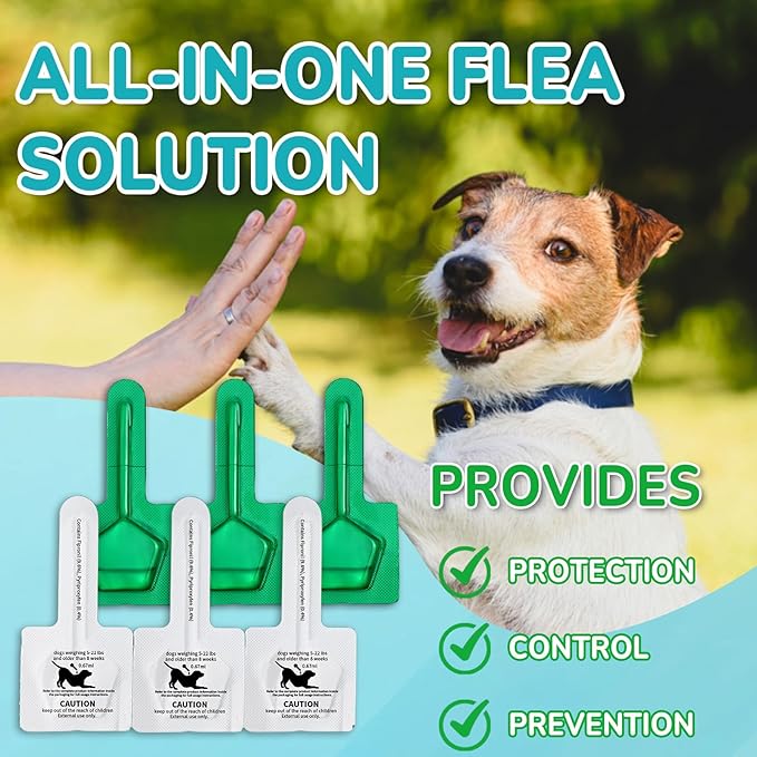 Flea and Tick Prevention for Small Dogs, 6-Month Supply Dog Flea and Tick Treatment Drops, Topical Fast-Acting Dog Flea Treatment for Small Dogs Up to 5 to 22 lbs
