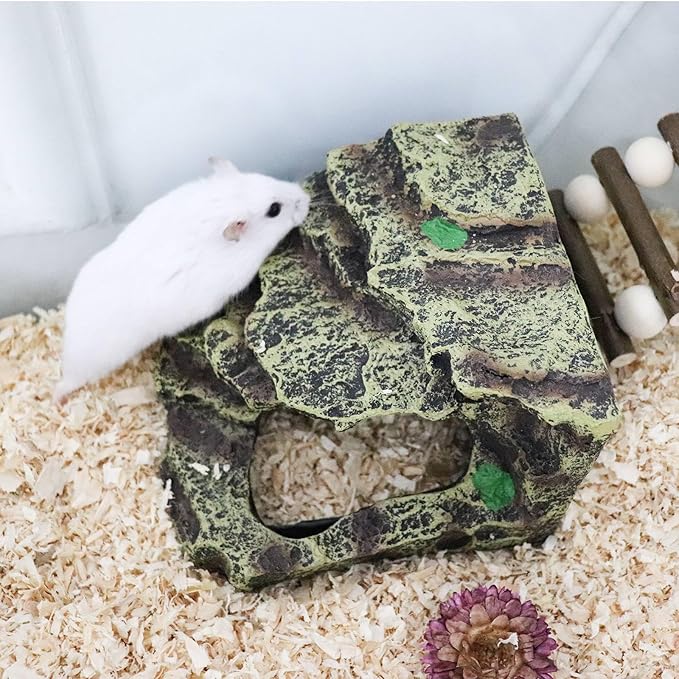 Oooct Hermit Crab Hideout, Resin Simulation Stone Reptile Cave Hideout, Hermit Crab Climbing Toys, Terrarium Habitat Decor for Lizard Spider Aquarium Fish Gecko Bearded Dragon