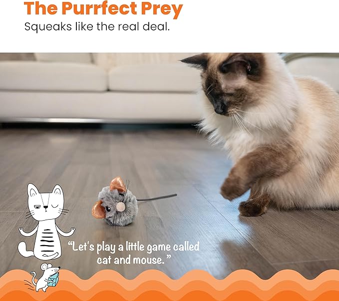 Catstages Squeak Squeak Mouse Cat Toy with Touch-Activated Sound & Catnip, Gray