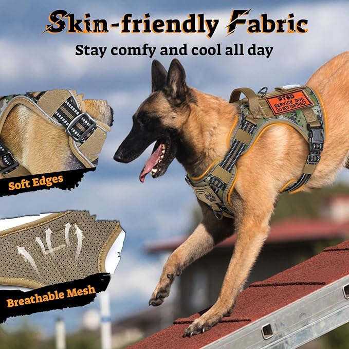 rabbitgoo Dog Harness Medium Sized No Pull, Tactical Service Pet Vest with Molle and Control Handle, Adjustable and Reflective Military Harness for Easy Walking and Training, Brown camo, M