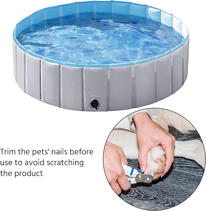 Yaheetech Dog Pet Bath Pool Foldable Hard Plastic Doggie Duck Swimming Pool Collapsible PVC Outdoor Bathing Tub Dog Pools for Large Small Dogs-47 x 11.8 inch,L,Grey