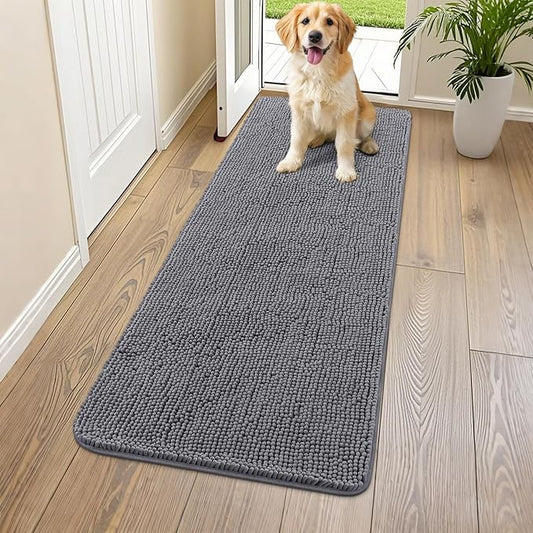 Smiry Dog Door Mat for Muddy Paws 59x24, Absorbs Moisture and Dirt Doormat, Non-Slip Washable Quick Dry Chenille Front Door Mat Indoor Entrance, Entryway Carpet for Inside Floor, Dark Grey