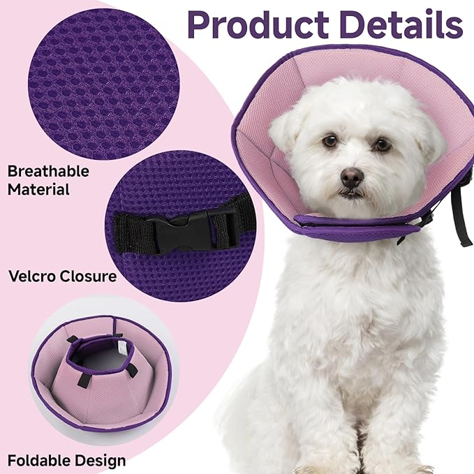 Dog Cone Collar L, Soft Cones for Large Medium Small Dogs,Adjustable Dog Cone Alternative to Stop Licking, Comfy Elizabethan Collar for After Surgery Wound Healing & Hot Spots Purple