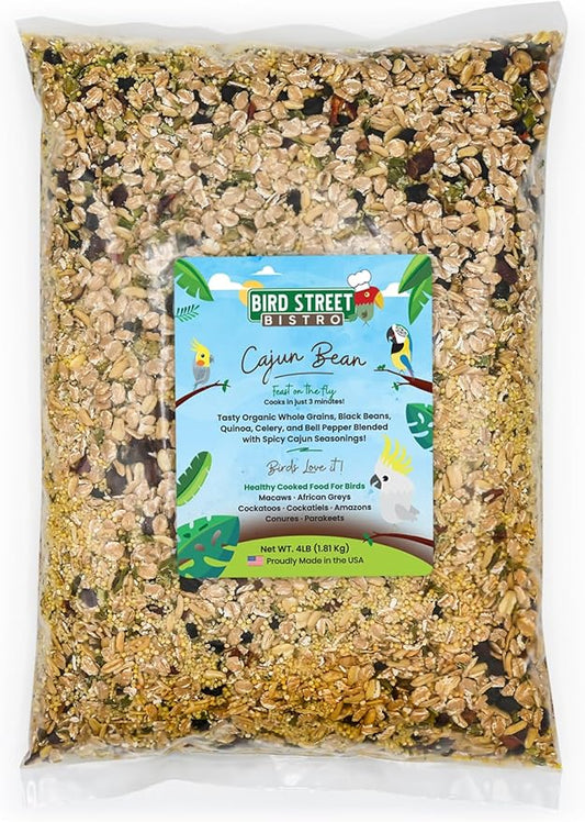 Parrot Parakeet Cockatiel Food - Bird Food - Cooks in 3-15 min with Natural & Organic Grains - Legumes - Non-GMO Fruits, Vegetables, & Health Orientated Spices (4.00 Pound (Pack of 1), Cajun Bean)