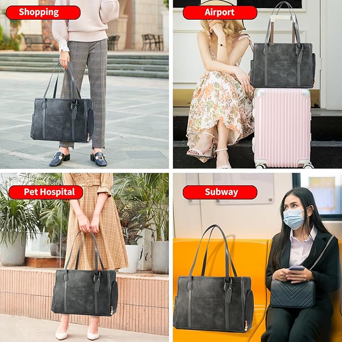 Stylish Dog Purse Carrier, Leather Pet Carrier Bag for Small Dogs Cats Puppy, Airline Approved Soft-Sided Carrier Grey