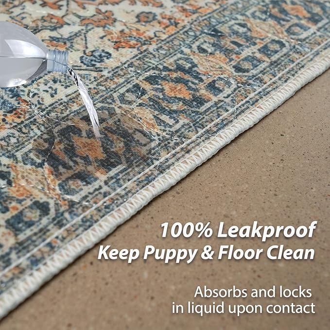 nunubaby Washable Pee Pads for Dogs, Stylish, Non-Slip and Leak-Proof Pee Pads. Reusable Potty Pads for Dogs for Crates and Floors.(Beige/Multi, 24" x36" )