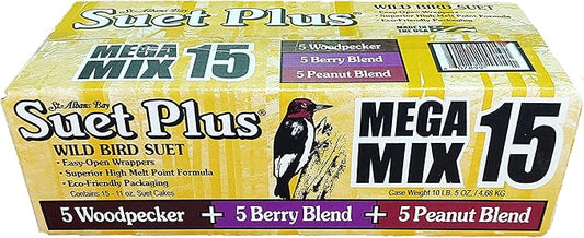 ST. ALBANS BAY SUET PLUS Suet Cake 15 Pack | 11 oz. Suet Cakes for Wild Birds| (Mega Mix)