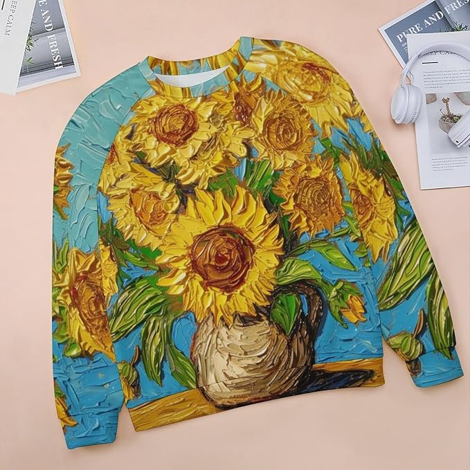 Long Sleeve Shirts for Women Cat Oil Painting Shirt 3D Graphic Sweatshirts Fall Pullover Crewneck Vintage Boho Tops