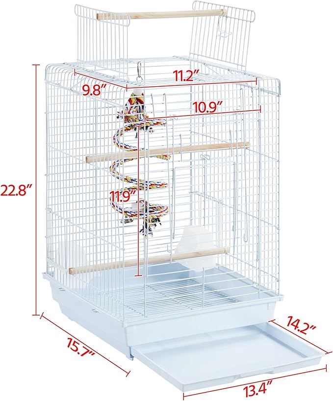 Yaheetech Open Play Top Travel Bird Cage for Conure Sun Parakeet Green Cheek Conure Lovebird Budgie Finch Canary, Small-Size Cage Portable