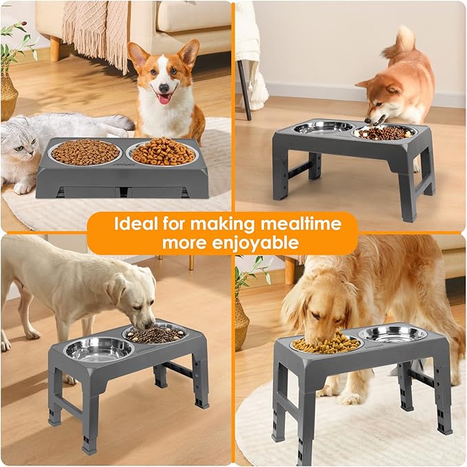 URPOWER Elevated Dog Bowls 4 Height Adjustable Raised Dog Bowl with 2 Stainless Steel Food and Water Bowls Non-Slip Bowl Stand Adjusts to 3.2”,8.7”,10.2”,11.8”for Small Medium Large Dogs and Pets
