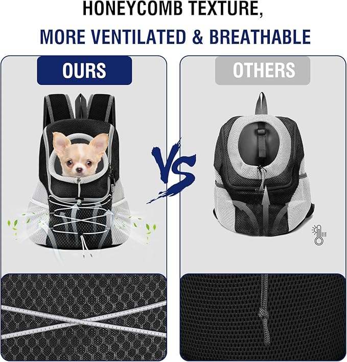 Pawaboo Pet Dog Carrier Backpack, Puppy Dog Travel Front Carrier for Small Medium Dogs Cats, Adjustable Breathable Dog Carrying Backpack with Safety Strips for Hiking, Walking (Black M Up to 10 lbs)