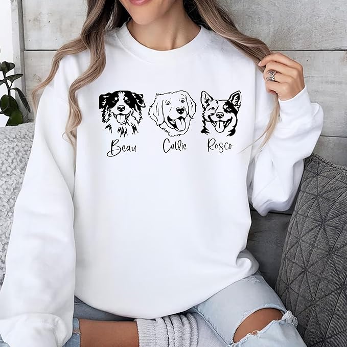 Personalized Dog Mom Sweatshirt, Custom Line Art Portrait Dog Sweatshirt, Pet Name Sweatshirts Women, Customized Pet Lover Gifts, Mom Gift