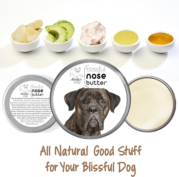 The Blissful Dog Cane Corso Nose Butter for Dry, Cracked Skin, Lick-Safe Dog Nose Balm with Moisturizing Shea Butter, Almond, Olive, and Essential Oils, Pet Supplies, Uncented, 2 oz.