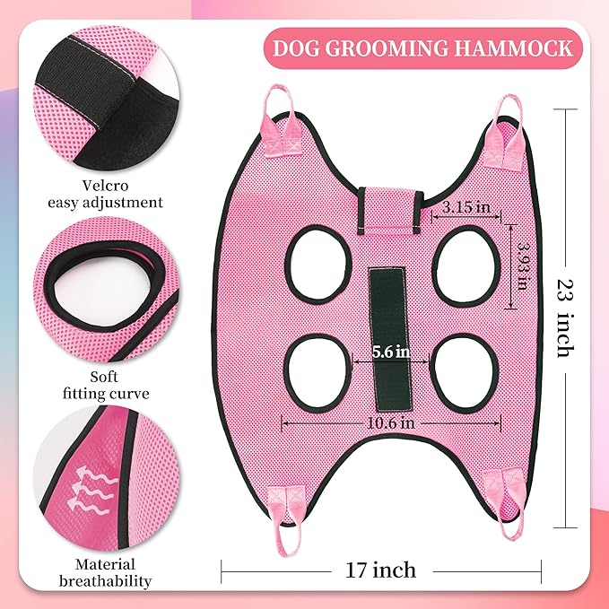 PatiencET Dog Grooming Hammock, Pet Grooming Hammock for Cats & Dogs with Security Strap, Dog Sling for Nail Trimming with Nail Clippers/Trimmer, Nail File, Pet Comb(Pink S)