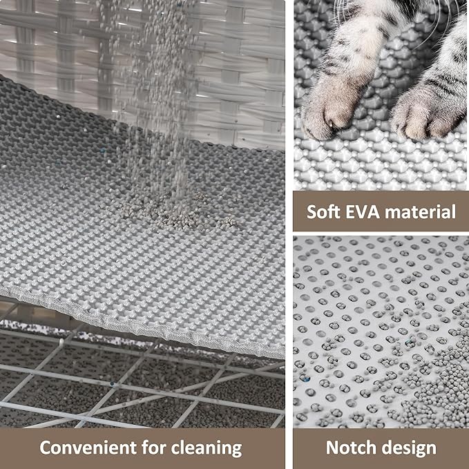 Cat Litter Box Enclosure with Soft Litter Mat; Hidden Cat Washroom Furniture with Door; Handwoven Rattan Cat House with Large Space; Pet Crate for Living Room, Bedroom, Balcony (White)