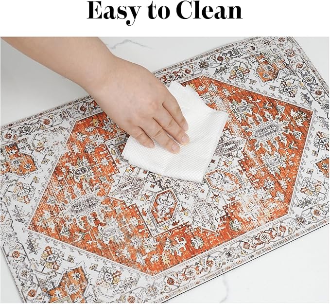 Dog Food Mats for Floors, Absorbent Quick Dry Pet Cat Food Mat, Dog Bowl Mats for Food and Water Dispenser Mat, Eco-Friendly Dog Accessories Pet Supplies 16""x24"", Vintage Orange