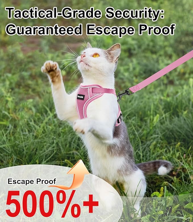 Cat Harness and Leash for Walking Escape Proof Soft Adjustable Cat Leash Breathable Comfortable Vest Easy to Wear Kitten Harness for Outdoor Travel Pink XS