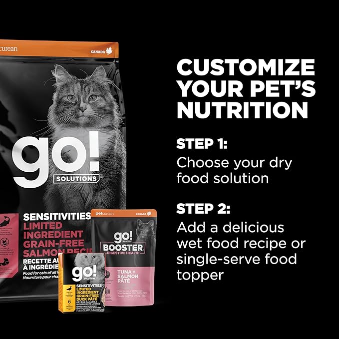 Go! Solutions Sensitivities Limited Ingredient, Grain-Free Dry Cat Food, Salmon Recipe for Sensitive Stomach, 12 lb Bag