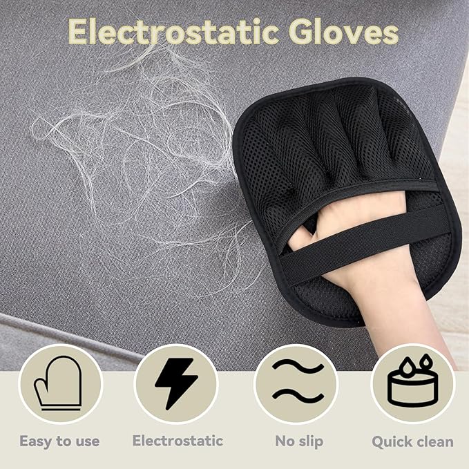 2 Packs Pet Hair Removal Glove,Pet Hair Remover for Cat & Dog,New Upgraded Electrostatic Gloves Pet Hair,Reusable Electro Static Pet Hair Remover Electrostatic Gloves for Furniture,Couch