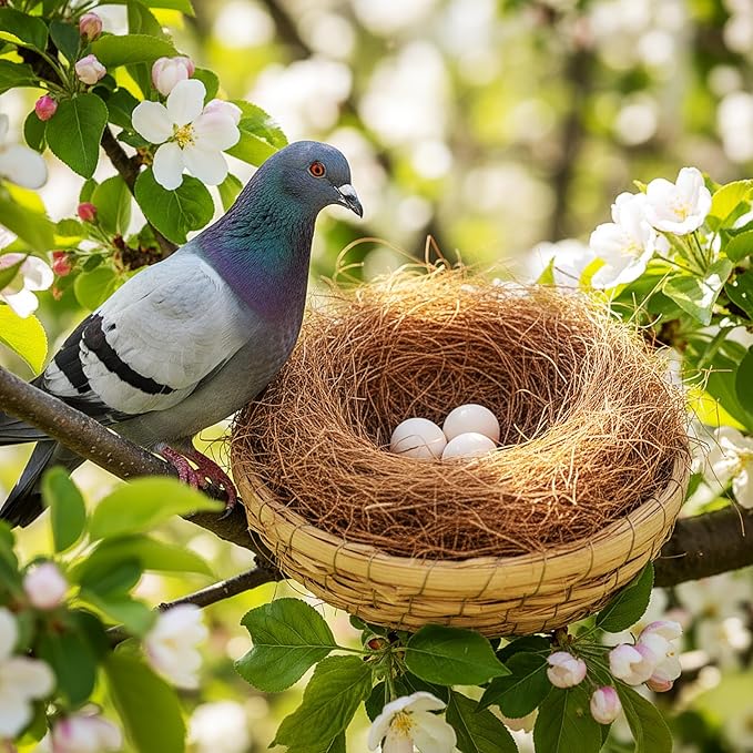 4 Set Bird Nest with Coconut Fiber Mats Set Hand-Woven Flat Base Pigeon Birdhouse Breeding Nest Small Animal Cage Accessories for Parrots Budgies Cockatiels Hamsters Gerbils and Pigs