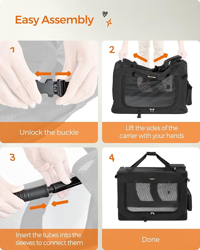 Feandrea 24 Inches Collapsible Soft Dog Crate, Portable Travel Dog Crate for Indoor and Outdoor Use, Dog Carrier Kennel with Safety Zippers, for Living Room, Car, Travelling, Camping, Black UPDC60H