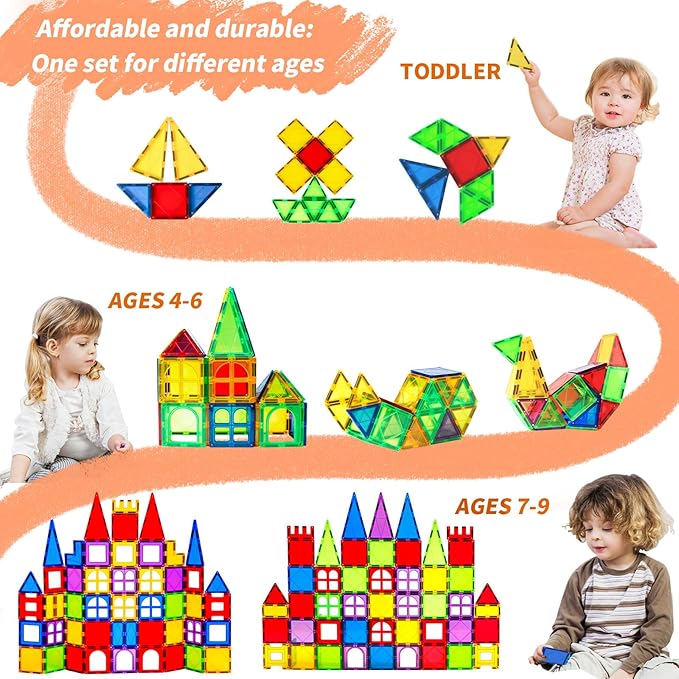 MAGBLOCK Magnetic Tiles for Kids, 66PCS Magnet Tiles Building Blocks Construction Toys Incorporating Magnets for Toddlers, Magnetic Blocks Learning Toys Gift for 3+ Year Old Boys and Girls