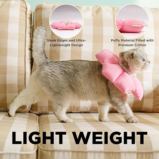 Puffy Crew Soft Cat Cone Collar, Adjustable Waterproof Recovery Collar, Lightweight Elizabethan e Collar for Cats of All Breeds (Pink, Large, Neck Circumference 7.8'' - 12.5'')