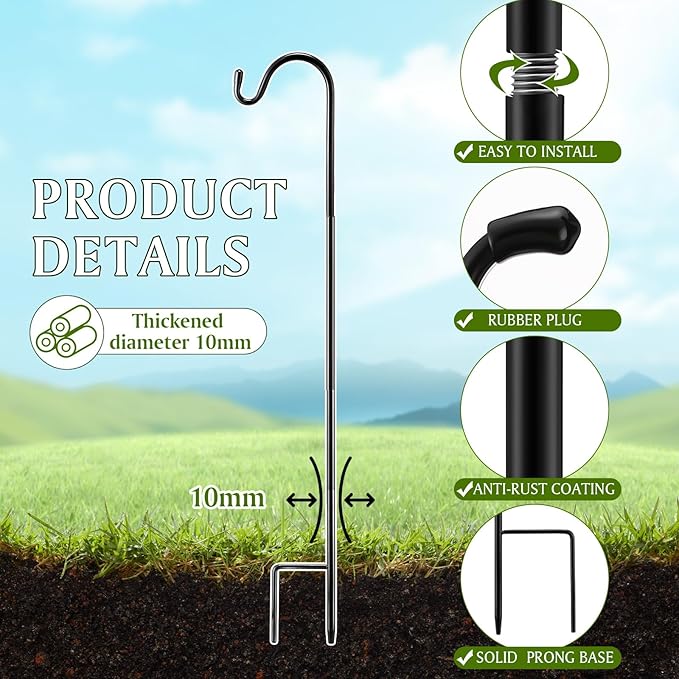 4 Pcs 45 Inch Shepherds Hook for Outdoor Adjustable Bird Feeder Pole Metal Steel Shepard Hooks for Hummingbird Stand Feeder Pole for Garden Plant, Lantern, Hanging Wedding Decor