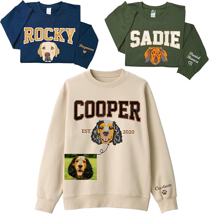 Custom Pet Portrait Embroidered Sweatshirt for Women & Men - Personalized Dog/Cat Face & Name - Unisex Embroidered Sweatshirt - Gift for Pet Lovers, Dog Mom, Mothers Day, Birthday, Christmas