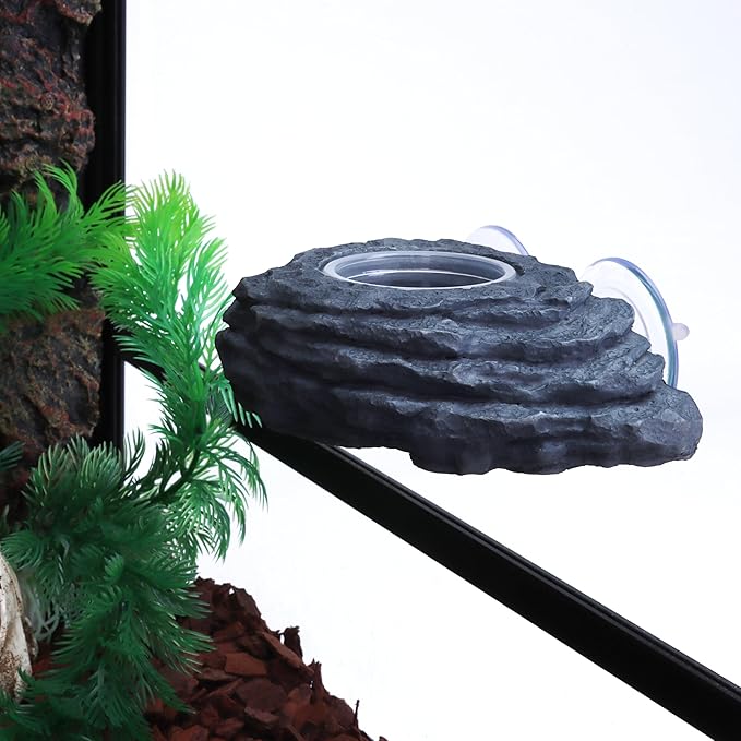 AIICIOO Crested Gecko Feeder Ledge Single Bowl Reptile Food Dish with 3PCS Reptile Feeding Cup Pet Water Dish for Bearded Dragon Snake Frog Tortoise Lizard Chameleon