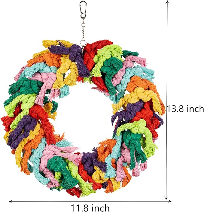 Parrot Swing for Large Birds - Colorful Cotton Rope Hanging Ring Toy for African Grey, Cockatoo, Conure, and Parakeet | Chewing, Exercise, Climbing, and Snuggling