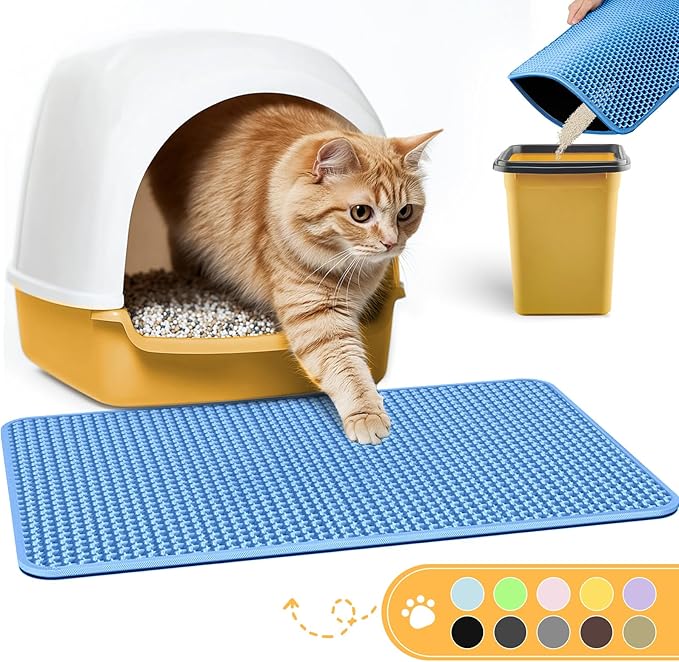 Cat Litter Mat - 23.2'' x 29.1'' Large Litter Trapping Mat, Easy to Clean Litter Box Mat, Waterproof, Urine-Proof, Non-Slip Kitty Litter Mats for Floor, Blue