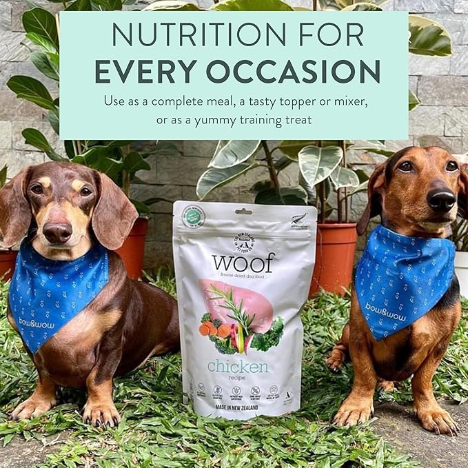 The New Zealand Natural Pet Food Co WOOF Freeze Dried Dog Food - Chicken Recipe, High Protein Dog Treats & Snacks, Dog Food Toppers & Meals, 2.2 lb