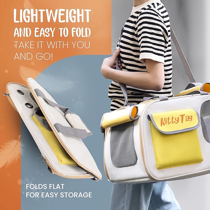 Pet Carrier, Puppy Small Dog Carrier, Cat Carrier Bag, Waterproof Premium PU Leather Carrying Handbag for Outdoor Travel Walking Hiking Shopping (Yellow)