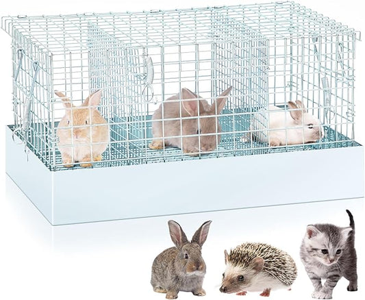 Folding Rabbit Cage, 18 x 12 x 10 in Portable Bunny Carrier with Tray and Handles for Transport, Travel or Temporary Housing, Indoor Outdoor Pet Habitat Animal Enclosure