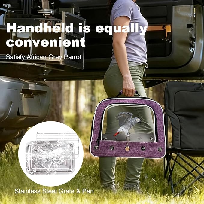 halinfer Bird Travel Carrier Cage for Large Size Parrot, Portable Bag with Metal Tray and Grid to Carry and Transport Medium and Large Birds Like African Grey, Long Tail Cockatiel and Parrot
