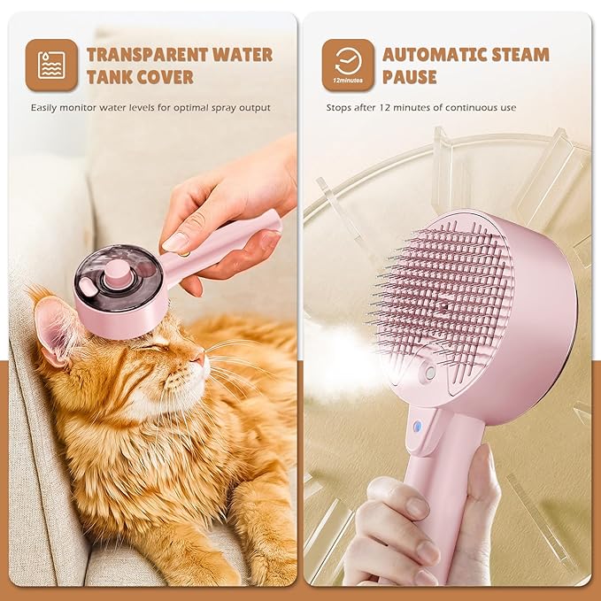 Cat Steam Brush,Cat Brushes for Indoor Cats, 4 In 1Spritz Spray Defur Comb, Cloud Care Shedding Control, Pet Grooming Brush for Long Short Hair Cats Dogs, Massage Clean Design Pet Steam Brushes