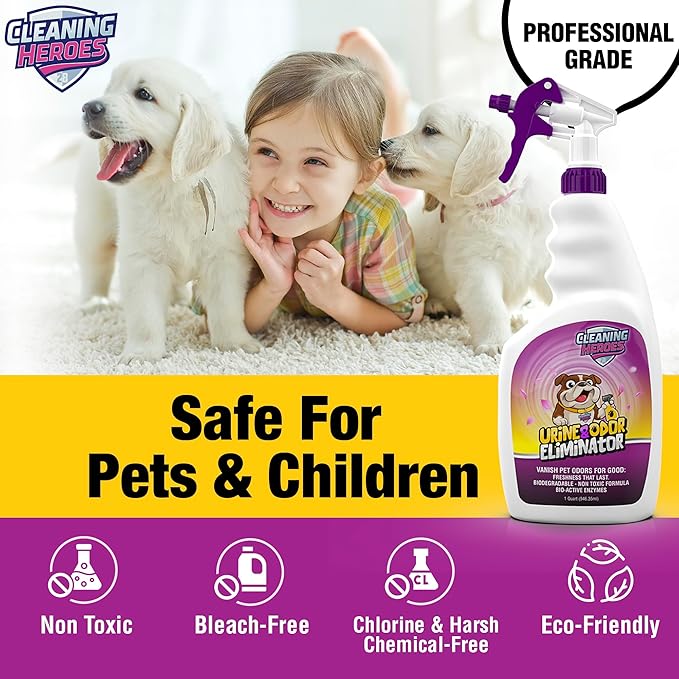 Pet Carpet Cleaner & Urine Odor Eliminator for Strong Odor - 32oz Enzyme Cleaning Spray for Cat & Dog Pee - Spot Cleaner for Carpet Upholstery, Marble, Tile, Wood - Carpet Deodorizer