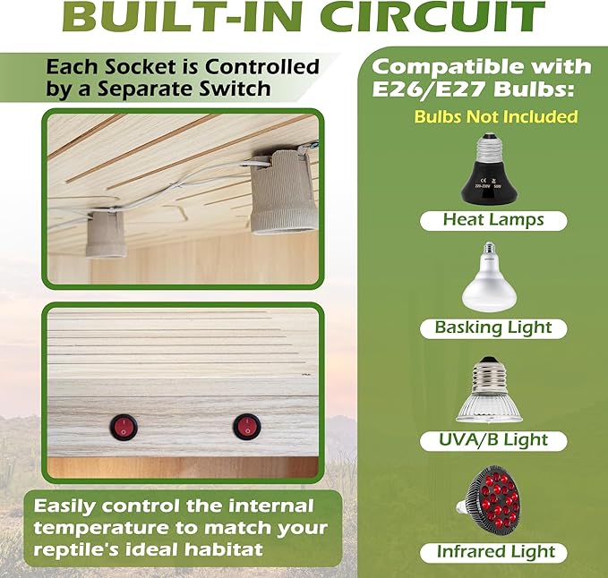 Royxen Tempered Glass Bearded Dragon Tank,33 Gallon Reptile Tank with Leg Stand,Built-in Lighting Reptile Enclosure Scartch-Proof Bearded Dragon Encloure for Chameleon,Snake,Lizard(Oak,32"x 16"x 16")