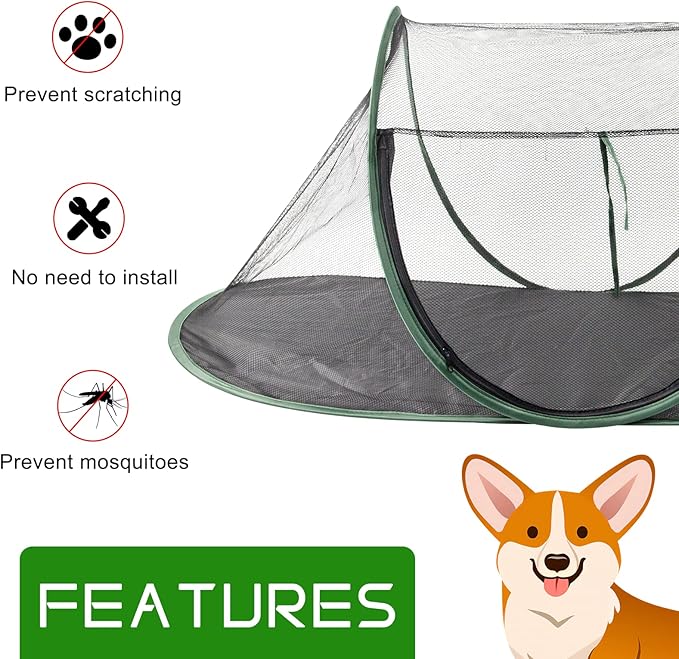 Outdoor Cat Enclosures, Portable Cat Tent for Bearded Dragon, Dogs and Small Animals, Cat Outdoor Tent with Foldable Bag(Dark Green)
